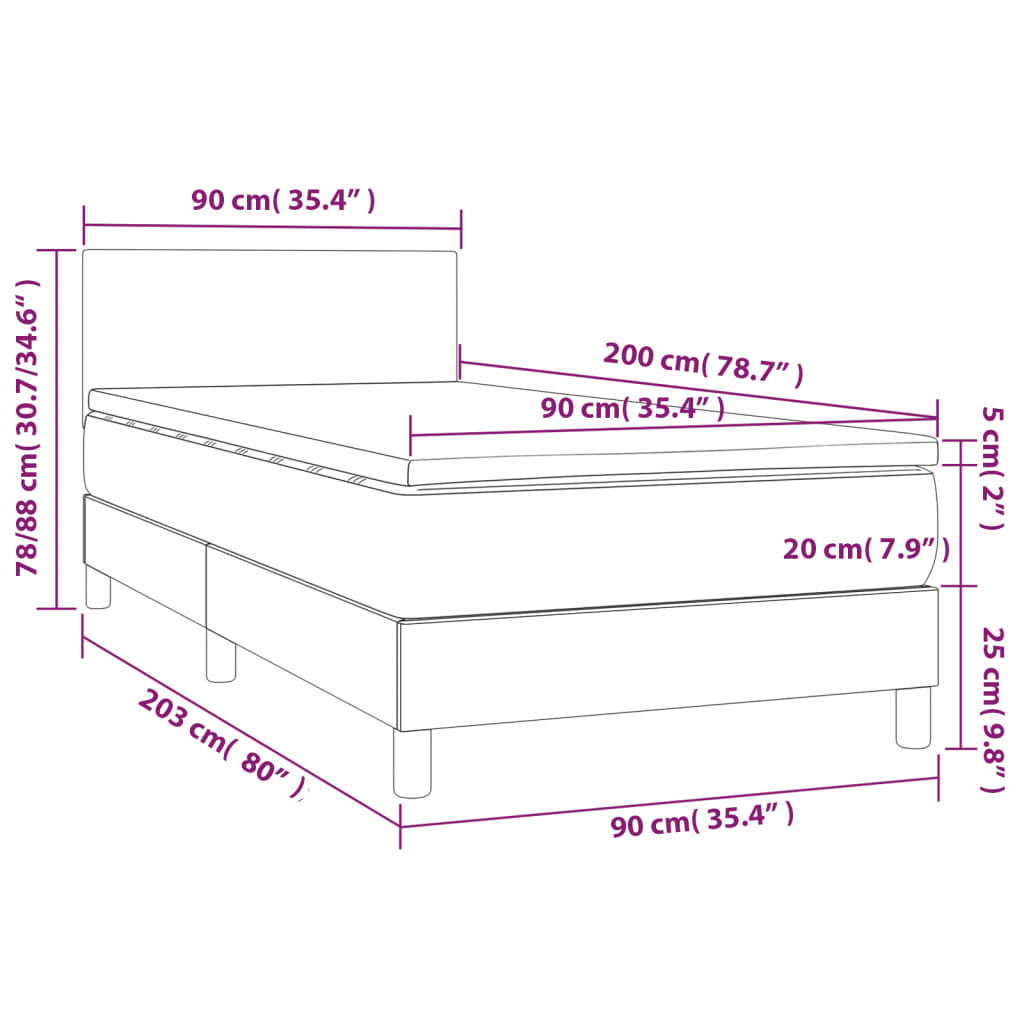 vidaXL Κρεβάτι Boxspring με Στρώμα Taupe 90x200 εκ. Υφασμάτινο