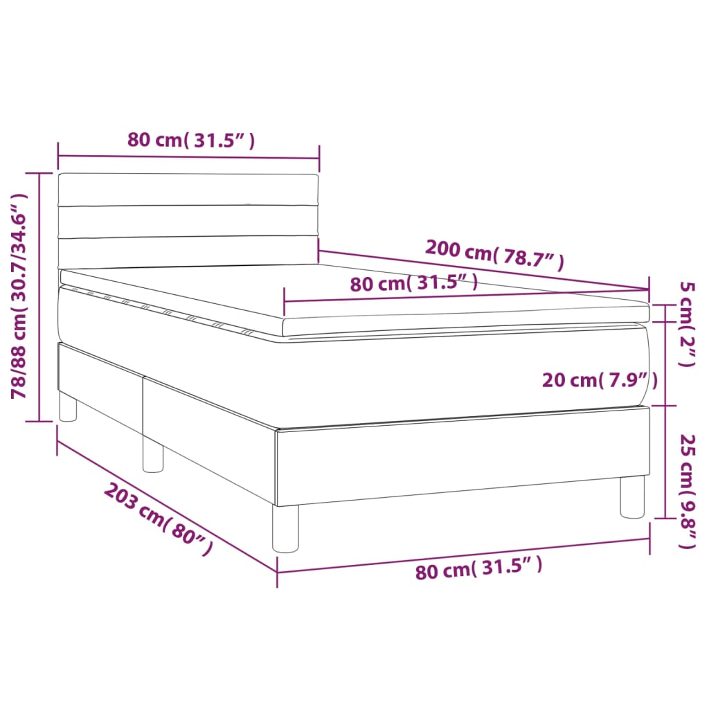 vidaXL Κρεβάτι Boxspring με Στρώμα Taupe 80x200 εκ. Υφασμάτινο