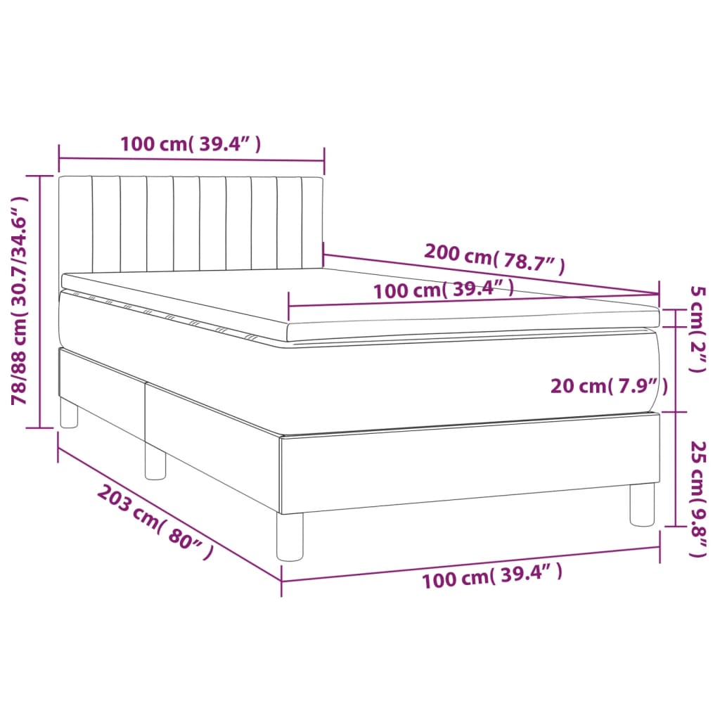 vidaXL Κρεβάτι Boxspring με Στρώμα Μπλε 100 x 200 εκ. Υφασμάτινο