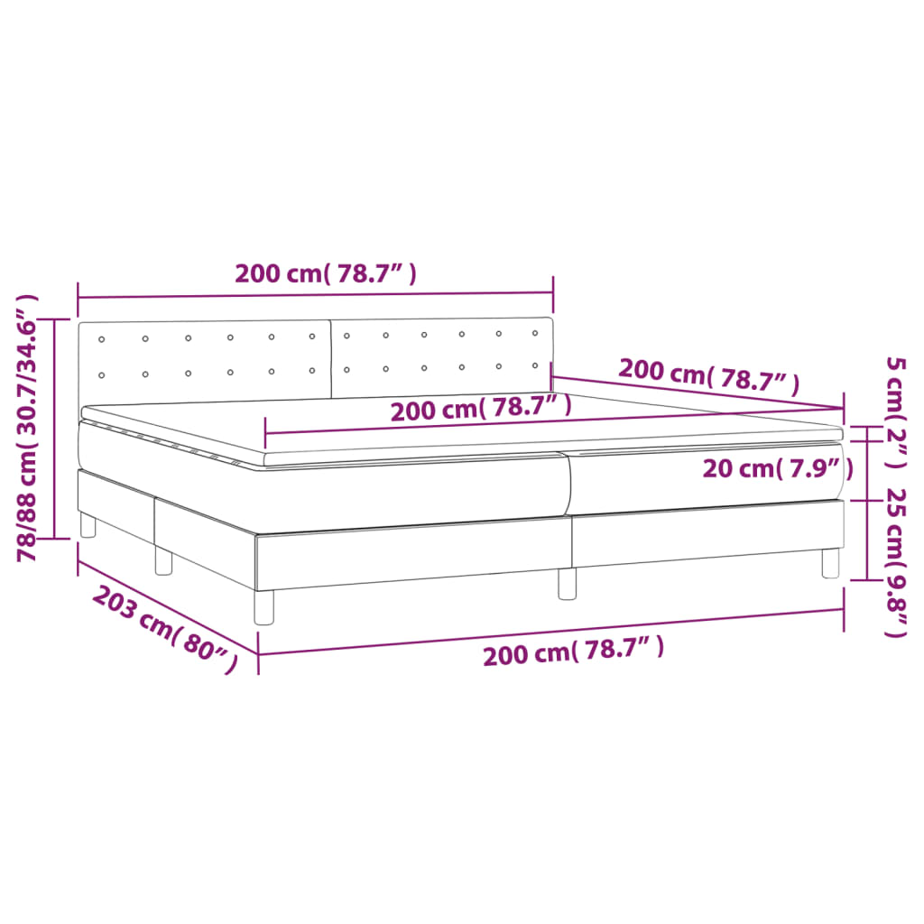 vidaXL Κρεβάτι Boxspring με Στρώμα Μαύρο 200x200 εκ. Υφασμάτινο