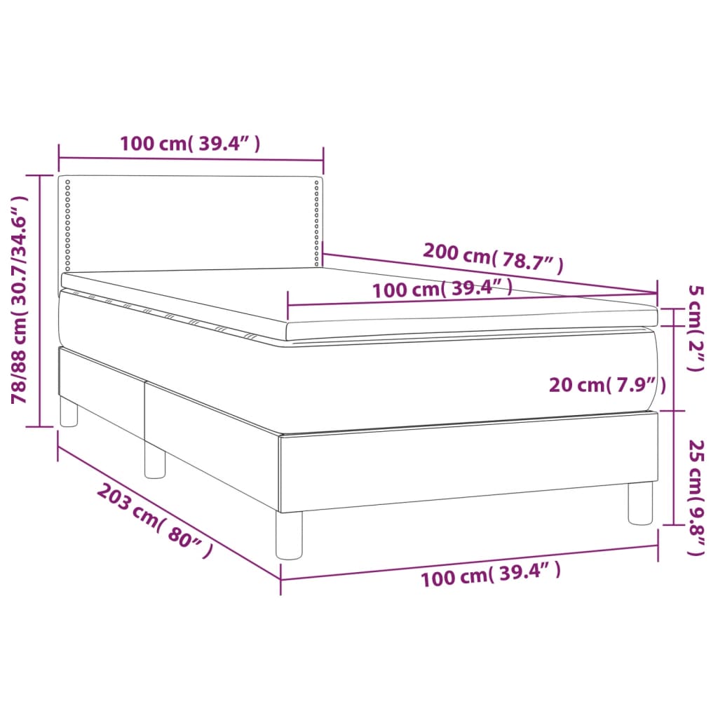 vidaXL Κρεβάτι Boxspring με Στρώμα Μαύρο 100x200εκ.από Συνθετικό Δέρμα