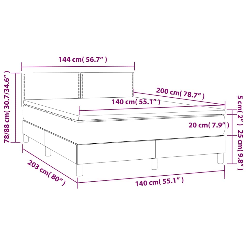 vidaXL Κρεβάτι Boxspring με Στρώμα Μαύρο 140x200 εκ. Βελούδινο