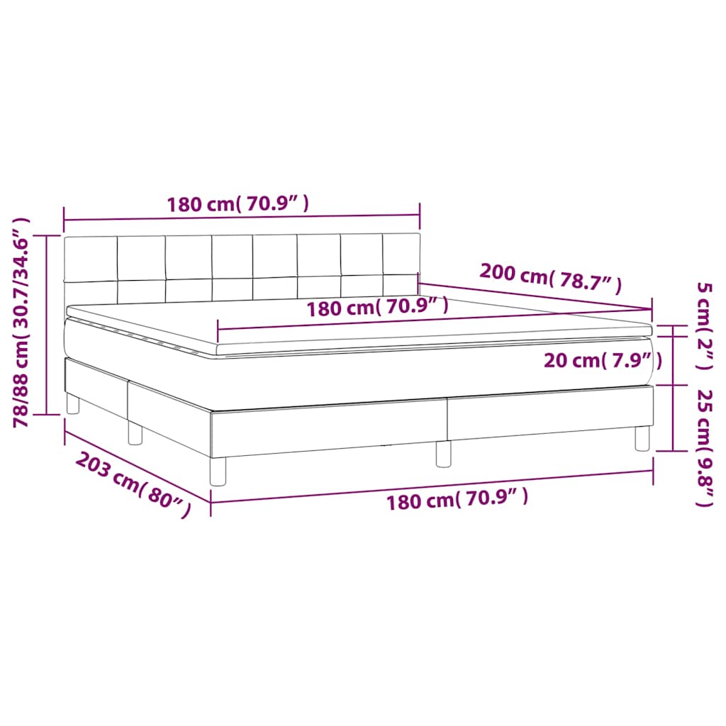 vidaXL Κρεβάτι Boxspring με Στρώμα Σκούρο Πράσινο 180x200εκ. Βελούδινο