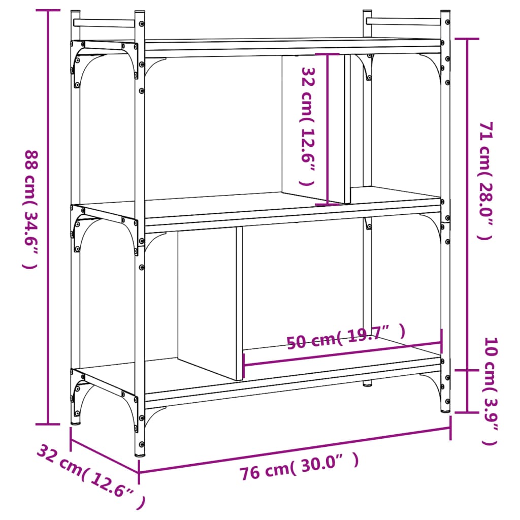 vidaXL Βιβλιοθήκη 3 Επιπέδων Καφέ Δρυς 76 x 32 x 88 εκ. Επεξ. Ξύλο