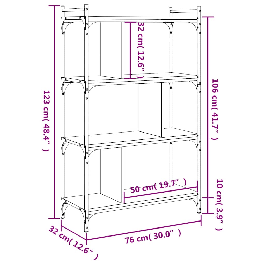 vidaXL Βιβλιοθήκη 4 Επιπέδων Καφέ Δρυς 76 x 32 x 123 εκ. Επεξ. Ξύλο