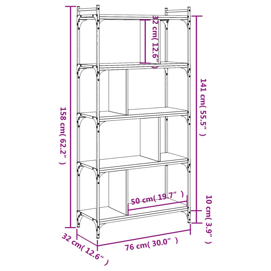 vidaXL Βιβλιοθήκη 5 Επιπέδων Γκρι Sonoma 76 x 32 x 158 εκ. Επεξ. Ξύλο