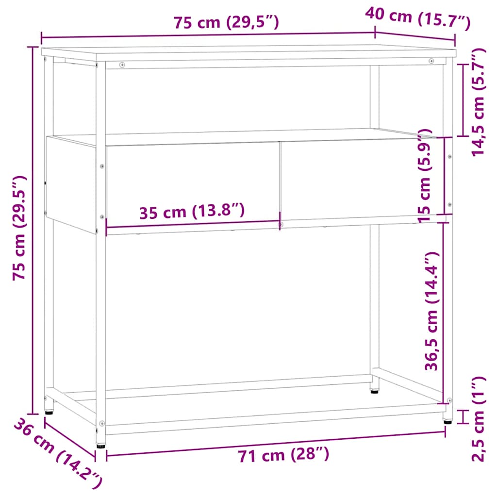 vidaXL Κονσόλα Τραπεζιού Sonoma Δρυς 75 x 40 x 75 εκ. από Τεχνητό Ξύλο