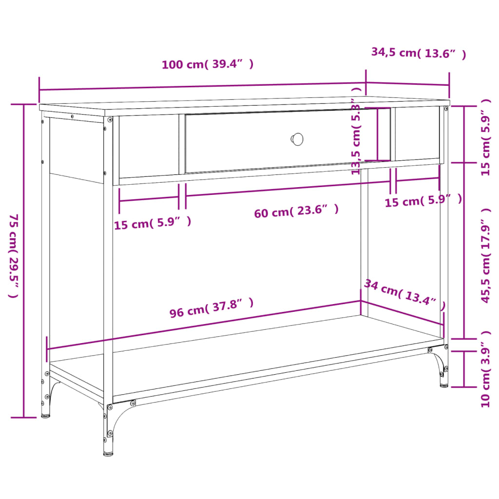 vidaXL Τραπέζι Κονσόλα Καπνιστή Δρυς 100x34,5x75 εκ. Επεξεργ. Ξύλο