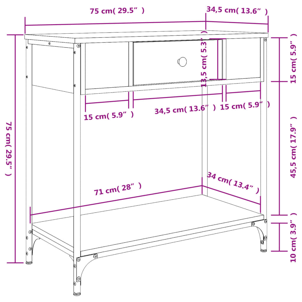 vidaXL Τραπέζι Κονσόλα Καπνιστή Δρυς 75x34,5x75 εκ. Επεξεργ. Ξύλο