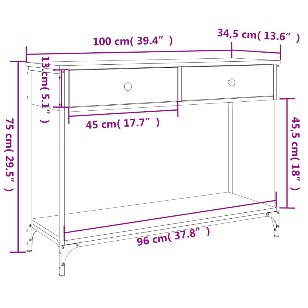 vidaXL Τραπέζι Κονσόλα Γκρι Sonoma 100x34,5x75 εκ. Επεξεργασμένο Ξύλο