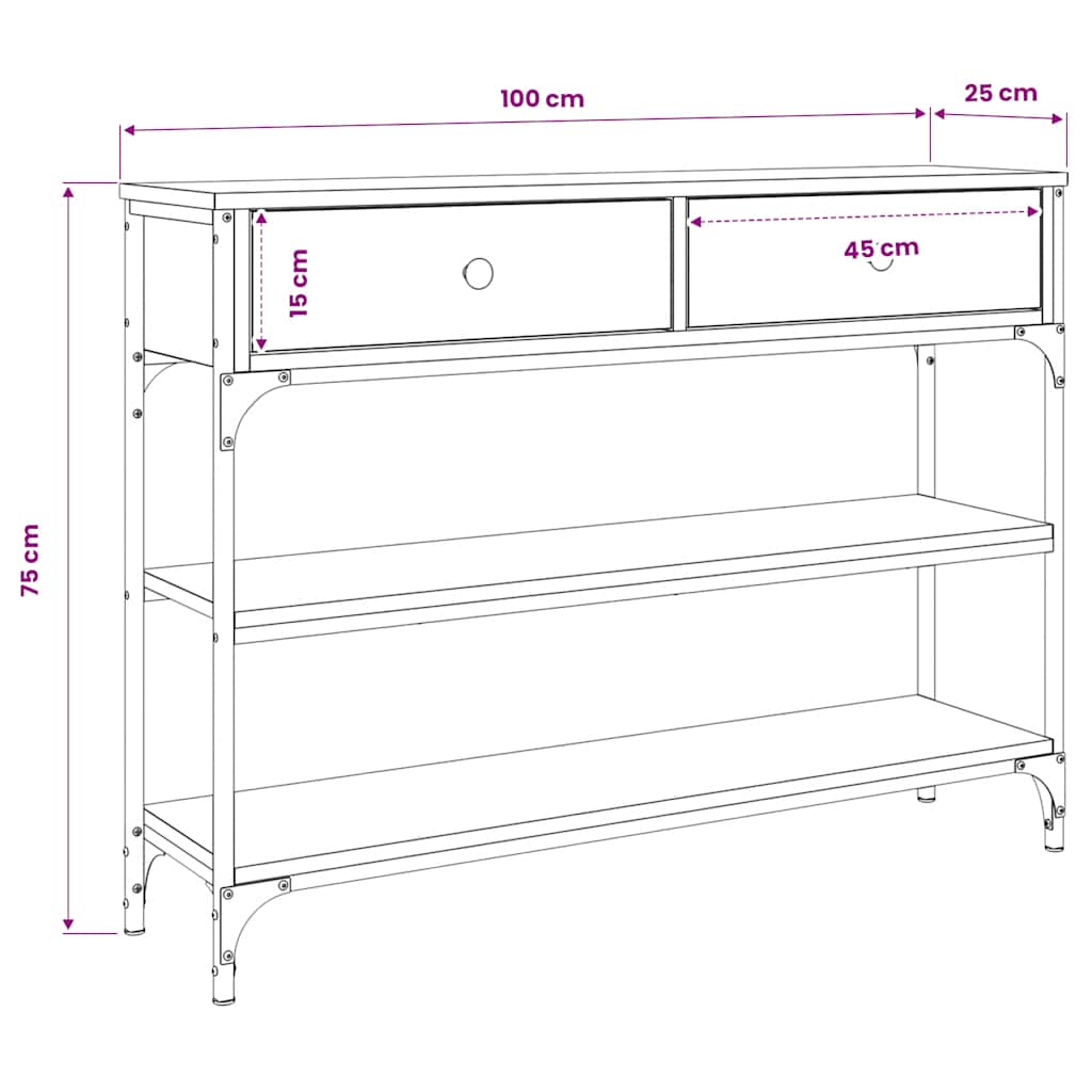 vidaXL Τραπέζι Κονσόλα Sonoma Δρυς 100x25x75 εκ. Επεξεργασμένο Ξύλο