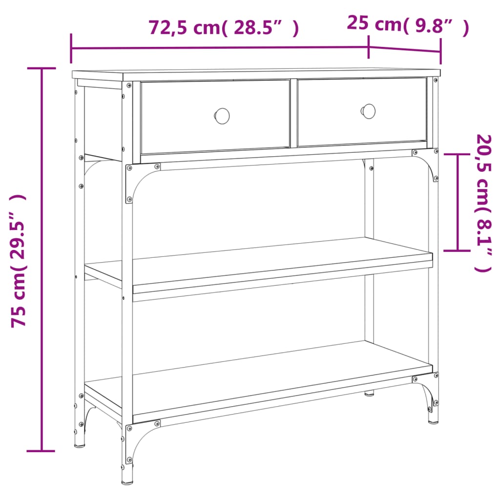 vidaXL Τραπέζι Κονσόλα Γκρι Sonoma 72,5x25x75 εκ. Επεξεργασμένο Ξύλο