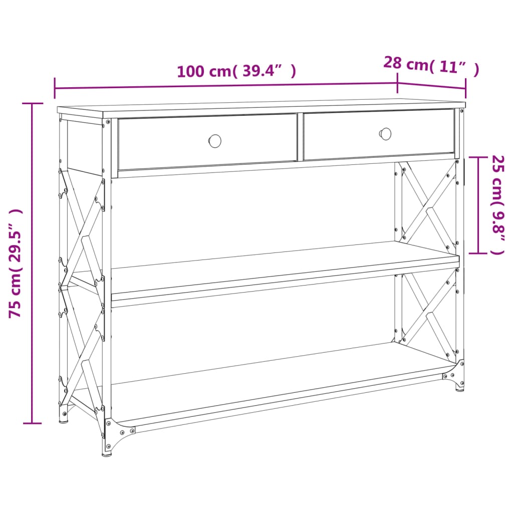 vidaXL Τραπέζι Κονσόλα Sonoma Δρυς 100x28x75 εκ. Επεξεργασμένο Ξύλο