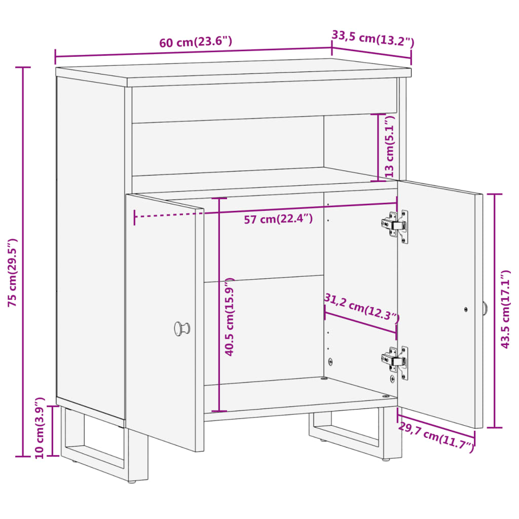 vidaXL Βοηθητικό Έπιπλο Καφέ/Μαύρο 60x33,5x75 εκ. Μασίφ Ξύλο Μάνγκο