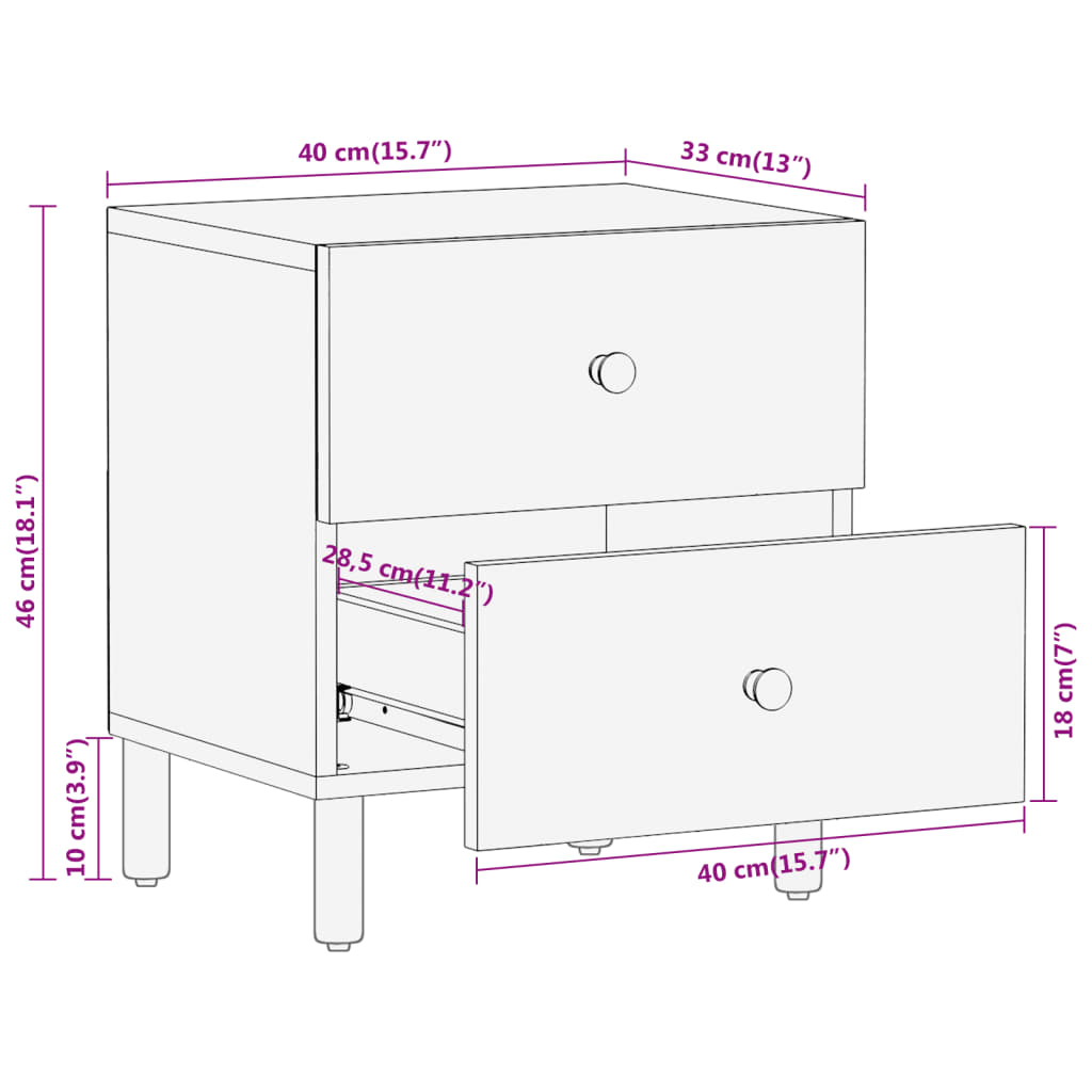 vidaXL Κομοδίνα 2 τεμ. 40 x 33 x 46 εκ. από Μασίφ Ξύλο Μάνγκο