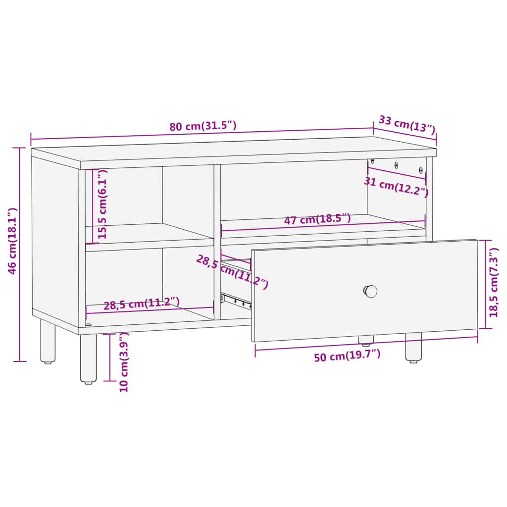 vidaXL Έπιπλο Τηλεόρασης 80 x 33 x 46 εκ. από Μασίφ Ξύλο Μάνγκο