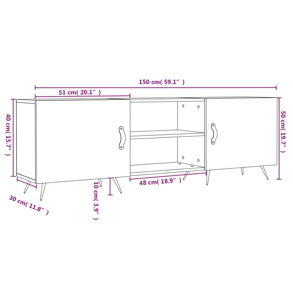 vidaXL Έπιπλο Τηλεόρασης Λευκό 150x30x50 εκ. από Επεξεργασμένο Ξύλο