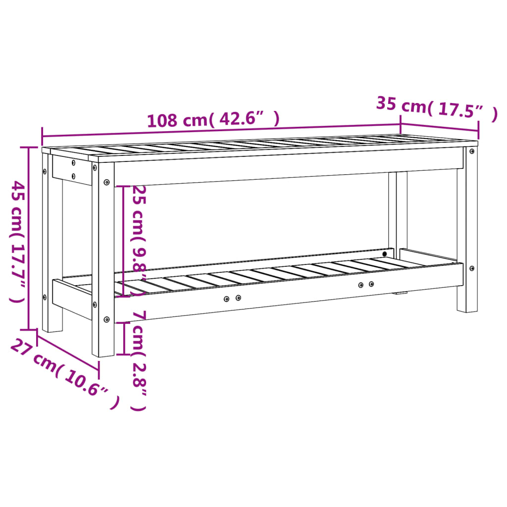 vidaXL Παγκάκι Κήπου 108 x 35 x 45 εκ. από Μασίφ Ξύλο Πεύκου