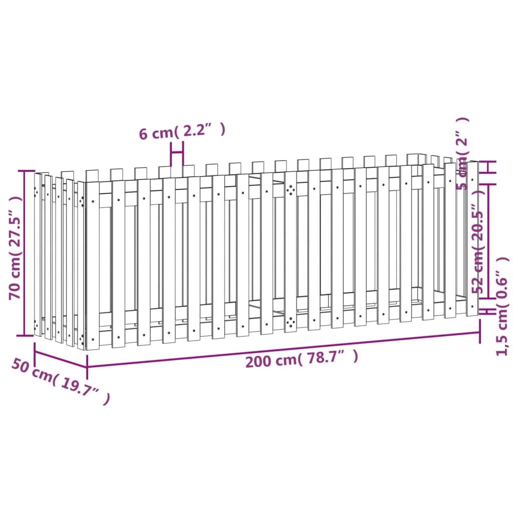 vidaXL Ζαρντινιέρα με Σχέδιο Φράχτη 200x50x70 εκ. Μασίφ Ψευδοτσούγκα