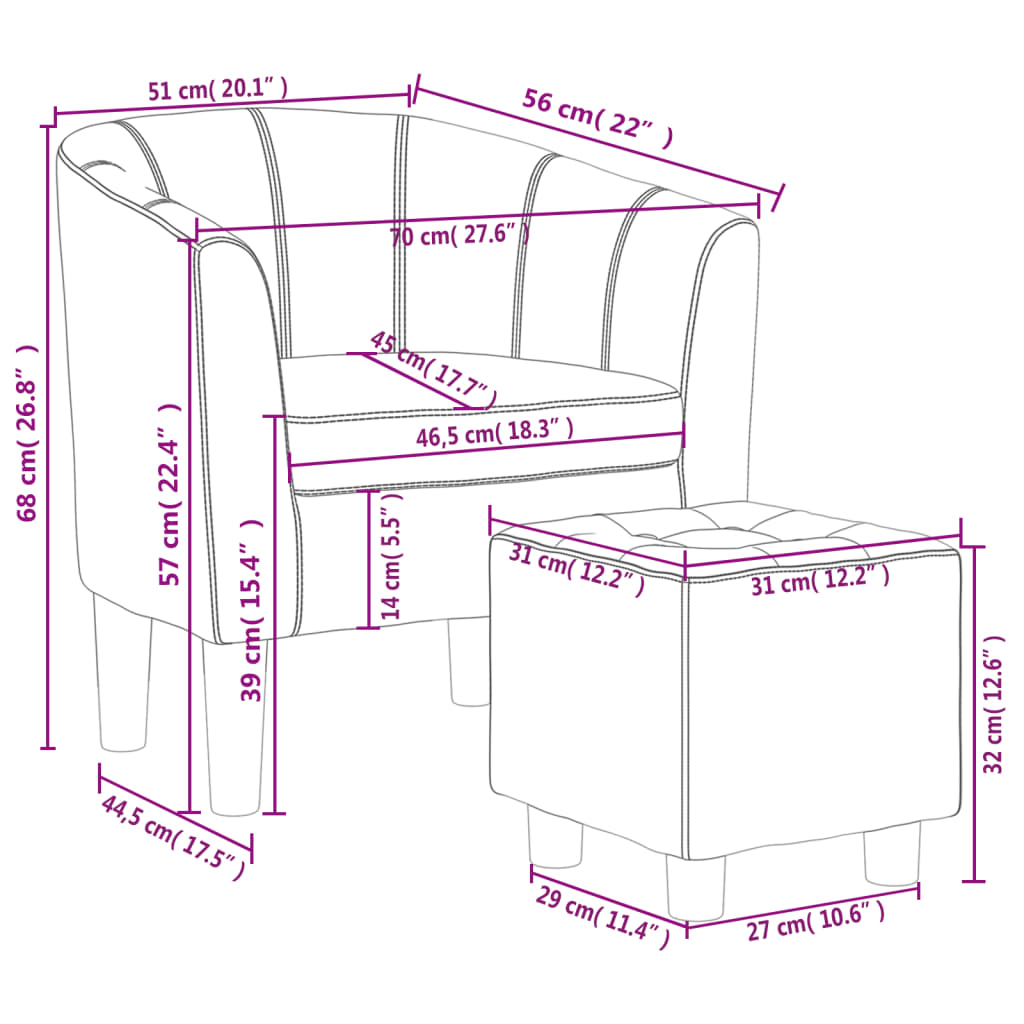 vidaXL Πολυθρόνα Μπάρελ με Υποπόδιο Μπορντό από Συνθετικό Δέρμα