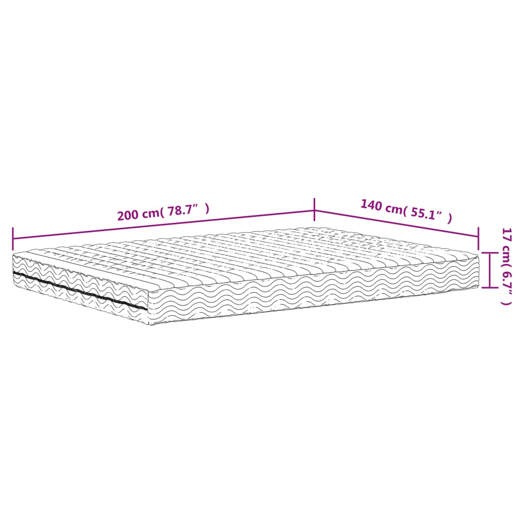 vidaXL Στρώμα Αφρού Σκληρότητα H2 H3 Λευκό 140 x 200 εκ.