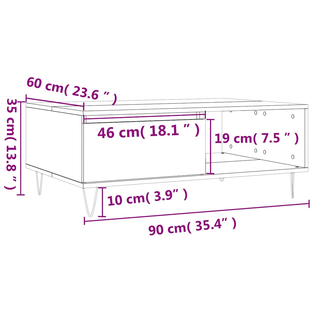vidaXL Τραπεζάκι Σαλονιού Sonoma Δρυς 90x60x35 εκ. Επεξεργασμένο Ξύλο