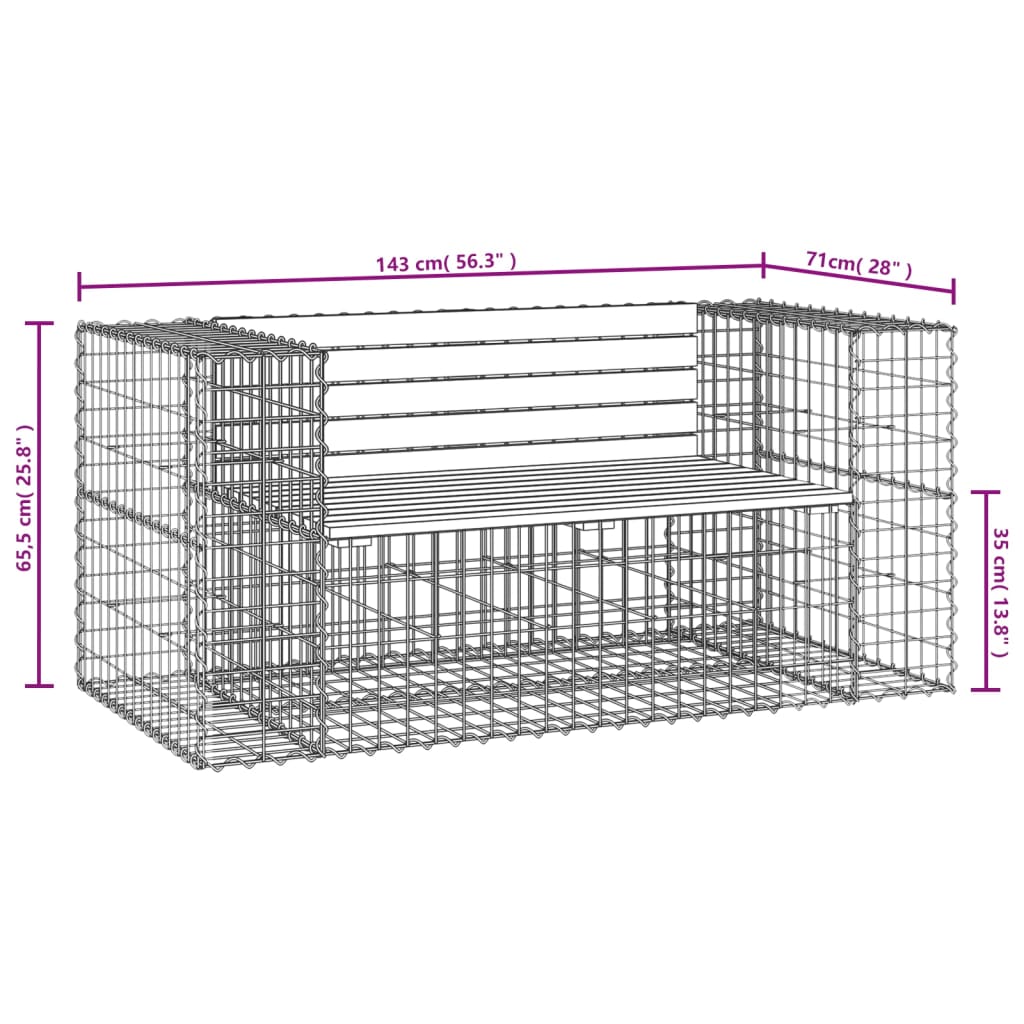 vidaXL Παγκάκι Κήπου Συρματοκιβώτιο 143x71x65,5 εκ. Εμποτ. Ξύλο Πεύκου