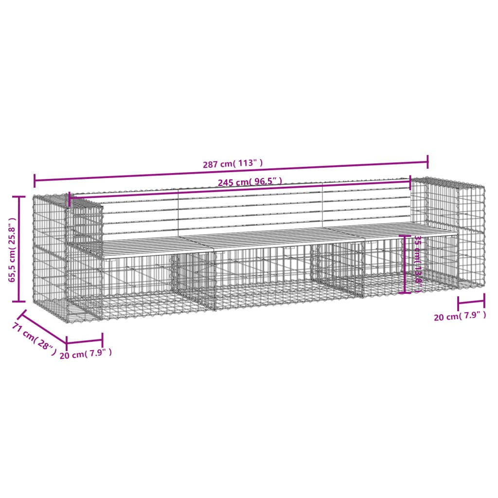 vidaXL Παγκάκι Συρματοκιβώτιο 287x71x65,5 εκ. Μασίφ Ξύλο Ψευδοτσούγκας