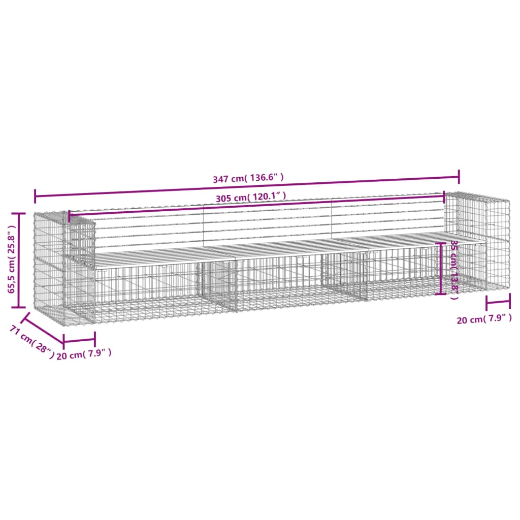 vidaXL Παγκάκι Συρματοκιβώτιο 347x71x65,5 εκ. Μασίφ Ξύλο Ψευδοτσούγκας