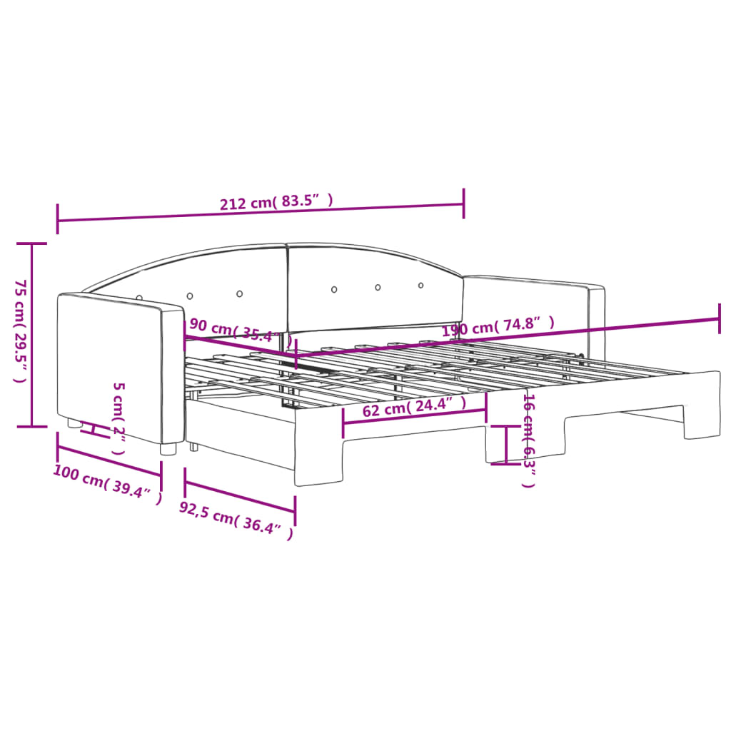 vidaXL Καναπές Κρεβάτι Συρόμενος Μαύρος 90x190 εκ. Βελούδινος