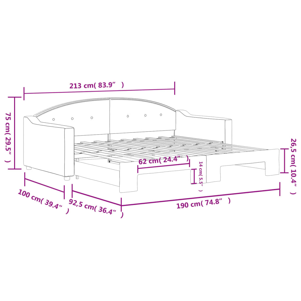 vidaXL Καναπές Κρεβάτι Συρόμενος Μαύρος 90x190 εκ. Ύφασμα