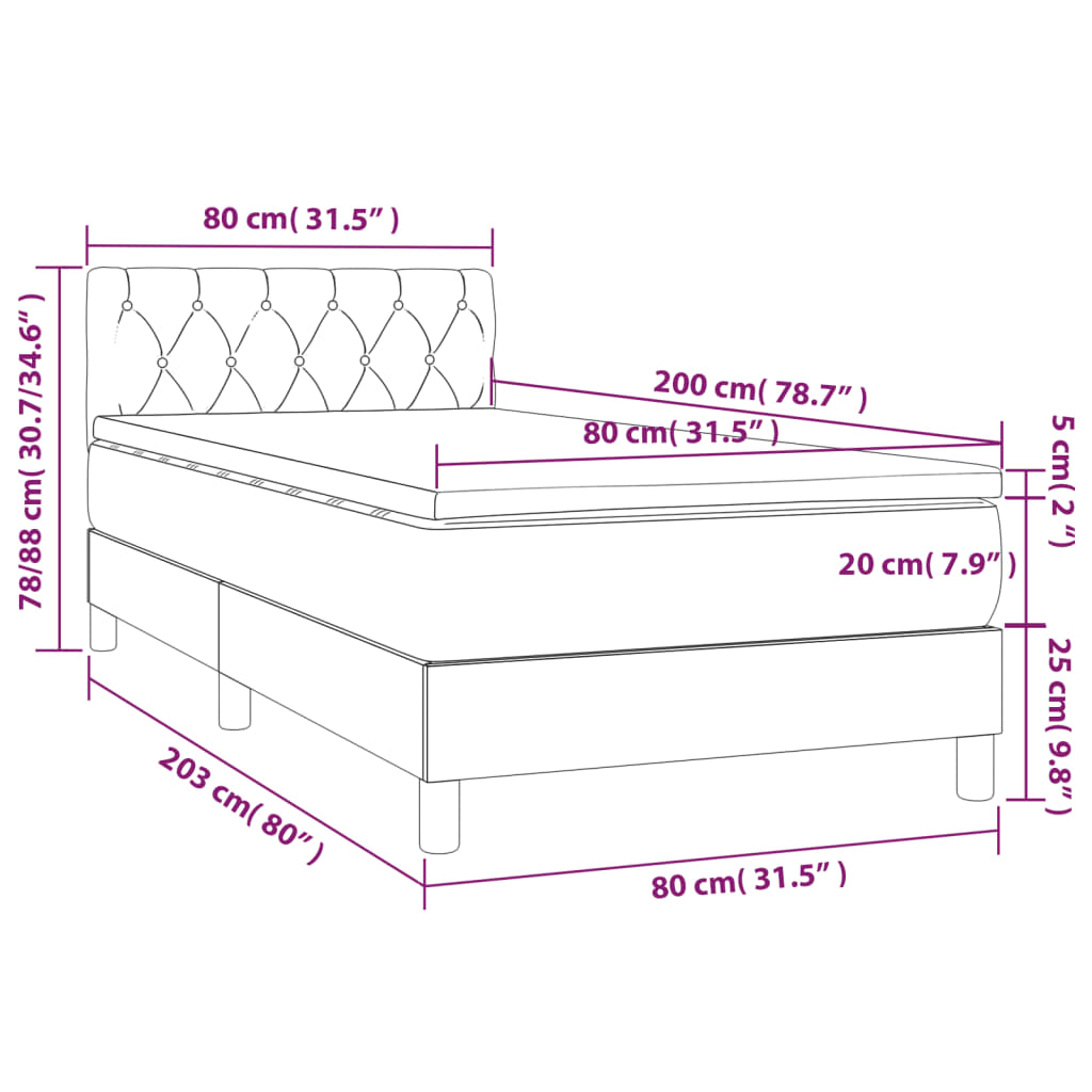 vidaXL Κρεβάτι Boxspring με Στρώμα Ανοιχτό Γκρι 80x200 εκ. Βελούδινο