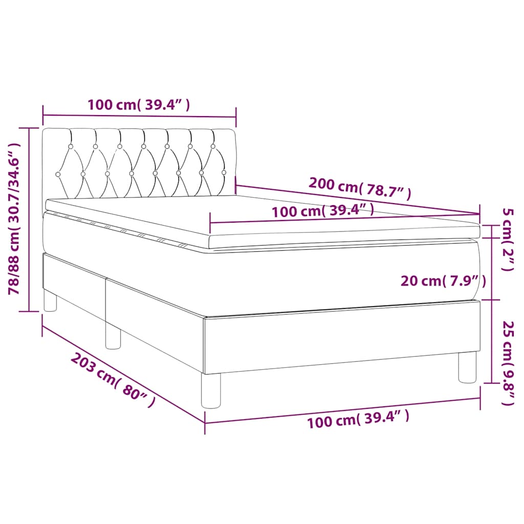 vidaXL Κρεβάτι Boxspring με Στρώμα Σκούρο Πράσινο 100x200εκ. Βελούδινο