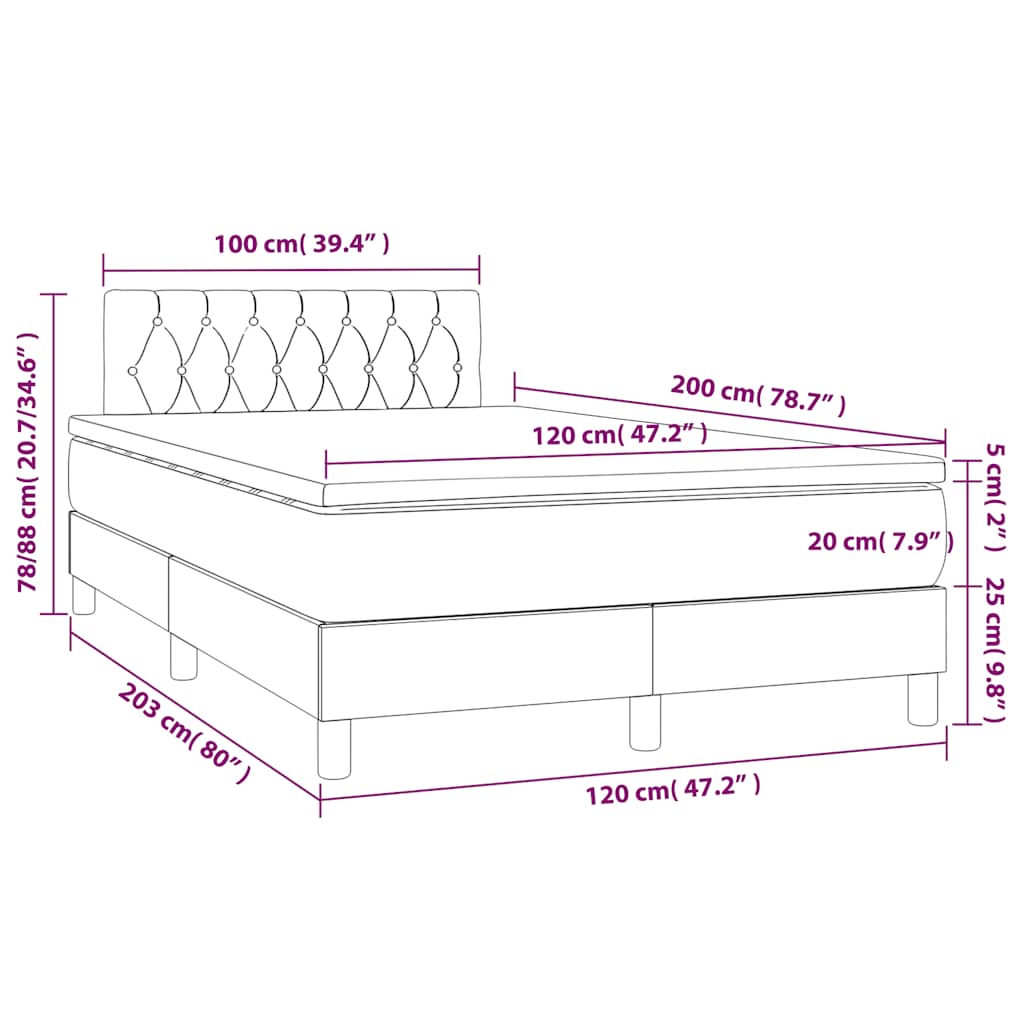 vidaXL Κρεβάτι Boxspring με Στρώμα Σκούρο Μπλε 120x200 εκ. Βελούδινο