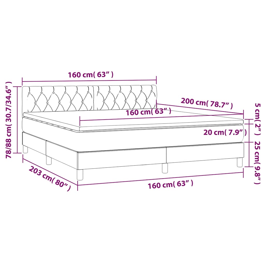 vidaXL Κρεβάτι Boxspring με Στρώμα Σκούρο Πράσινο 160x200εκ. Βελούδινο