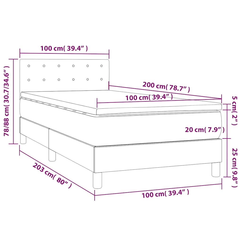 vidaXL Κρεβάτι Boxspring με Στρώμα Σκούρο Πράσινο 100x200εκ. Βελούδινο