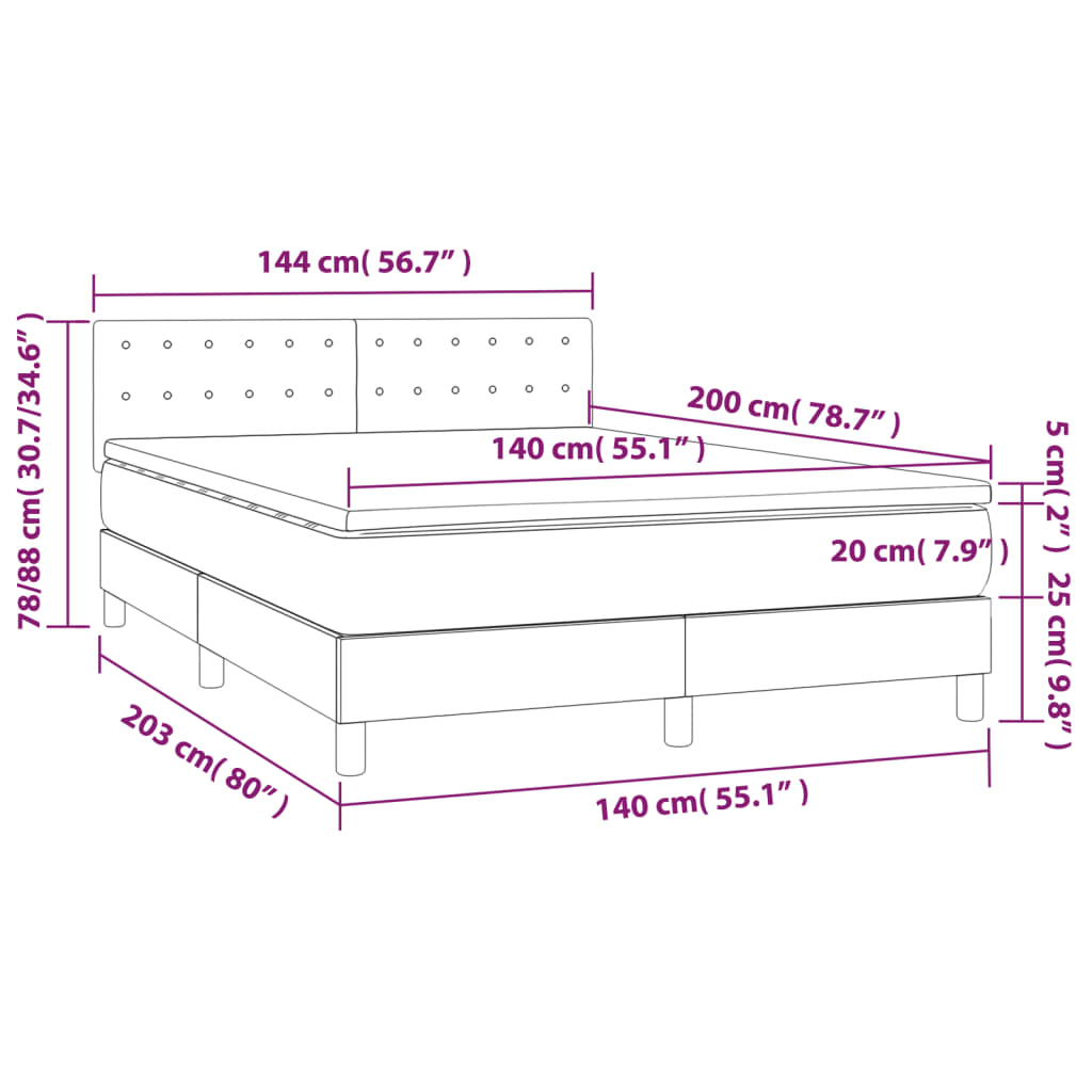 vidaXL Κρεβάτι Boxspring με Στρώμα Σκούρο Γκρι 140x200 εκ. Βελούδινο