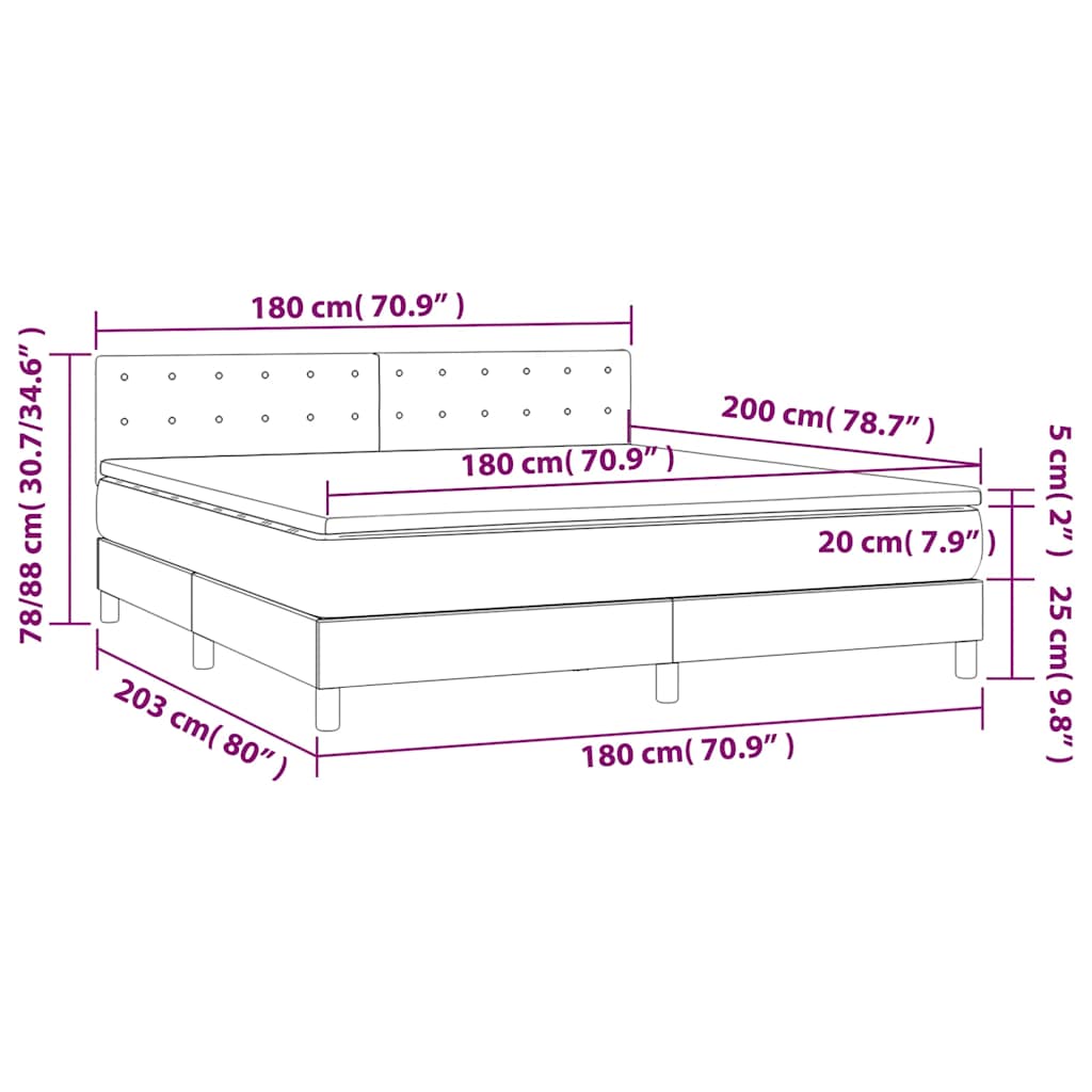 vidaXL Κρεβάτι Boxspring με Στρώμα Σκούρο Μπλε 180x200 εκ. Βελούδινο