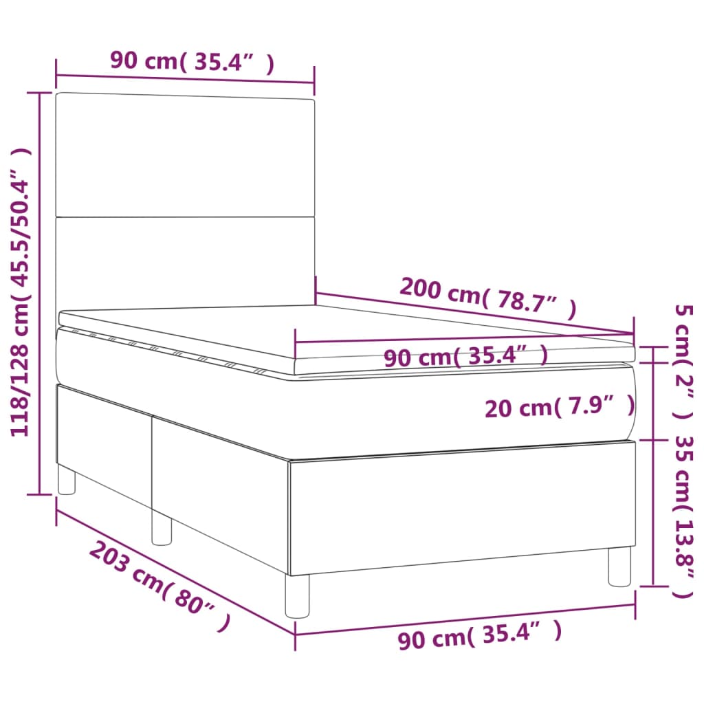 vidaXL Κρεβάτι Boxspring με Στρώμα Σκούρο Καφέ 90x200 εκ. Υφασμάτινο