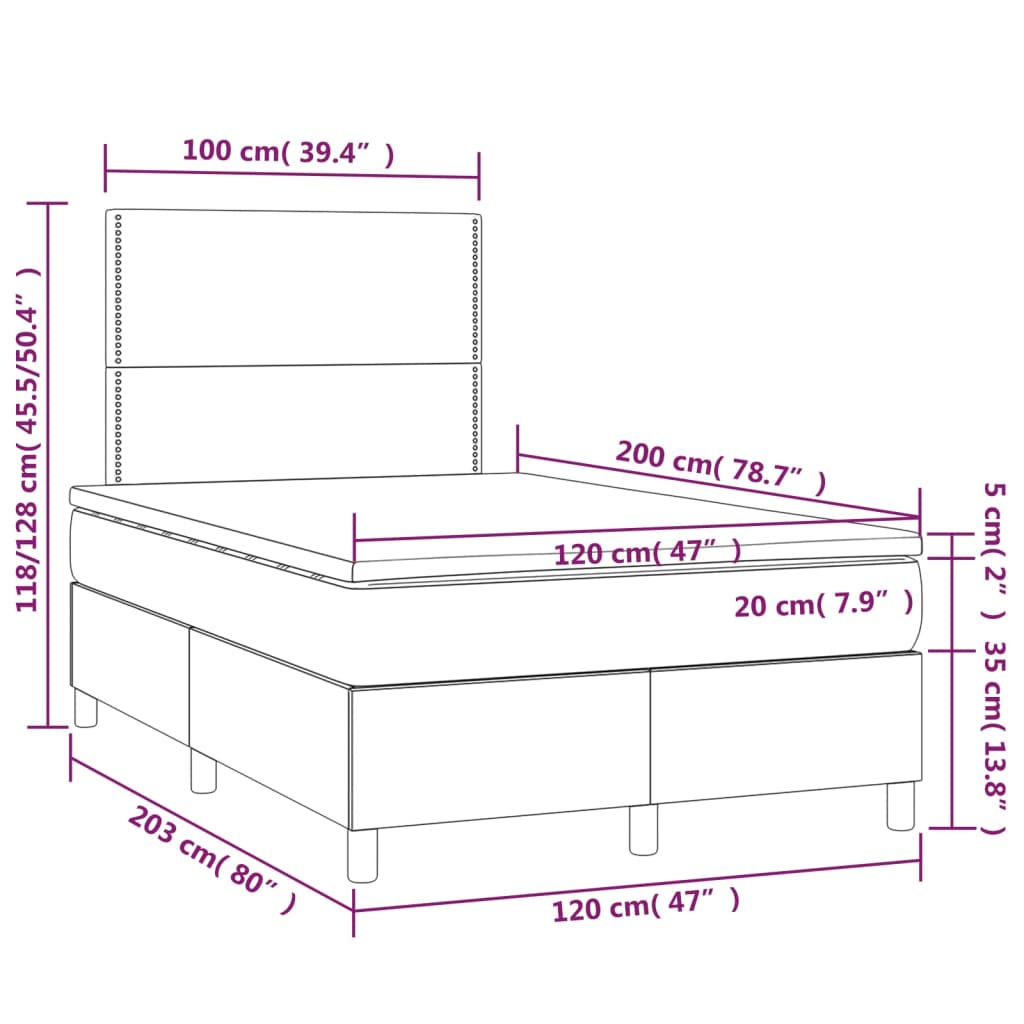 vidaXL Κρεβάτι Boxspring με Στρώμα Μαύρο 120x200 εκ. Υφασμάτινο