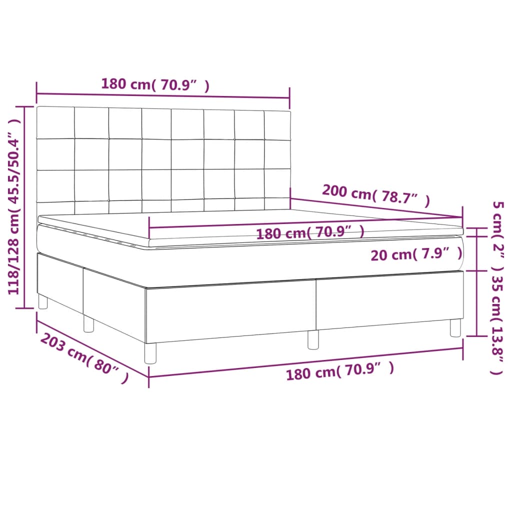 vidaXL Κρεβάτι Boxspring με Στρώμα Κρεμ 180x200 εκ. Υφασμάτινο