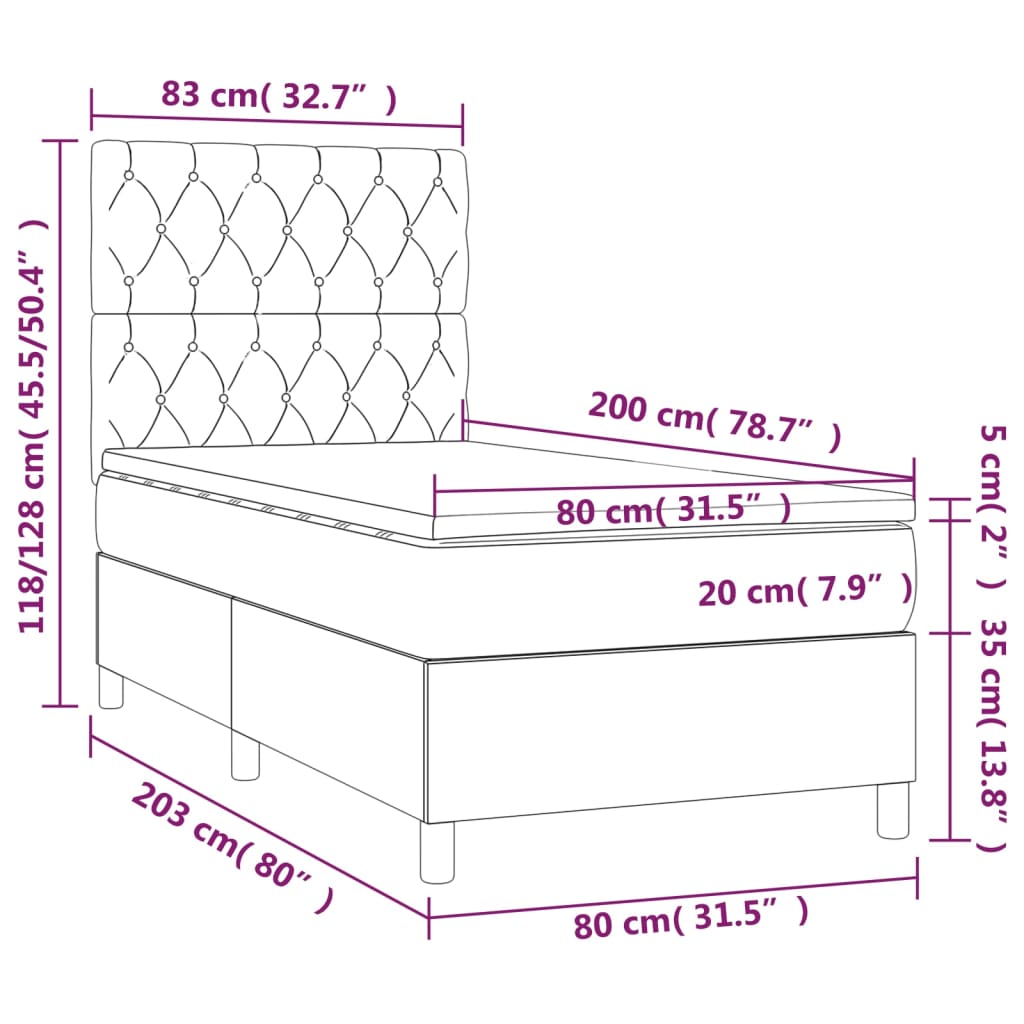 vidaXL Κρεβάτι Boxspring με Στρώμα Σκούρο Γκρι 80x200 εκ. Υφασμάτινο