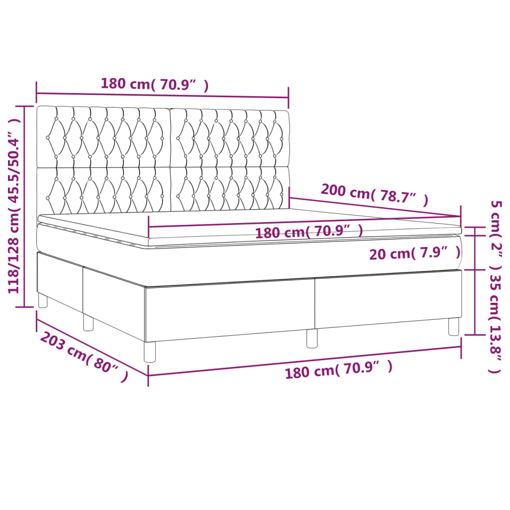 vidaXL Κρεβάτι Boxspring με Στρώμα Κρεμ 180x200 εκ. Υφασμάτινο