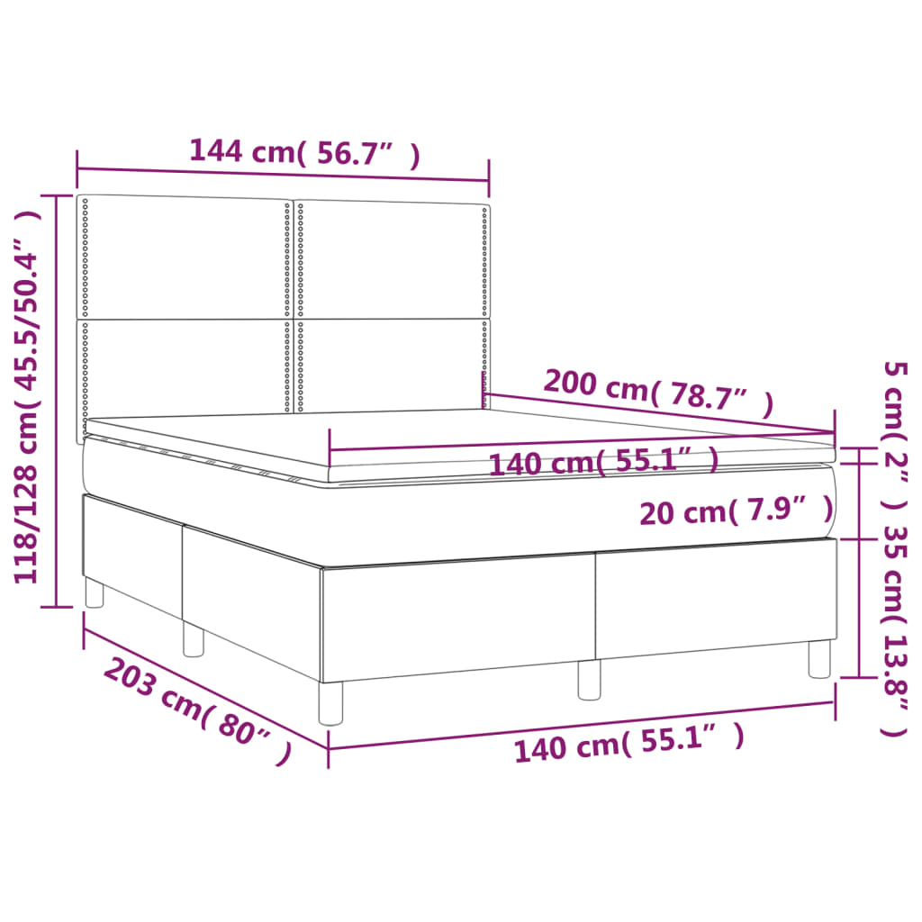 vidaXL Κρεβάτι Boxspring με Στρώμα Μαύρο 140x200 εκ. Υφασμάτινο