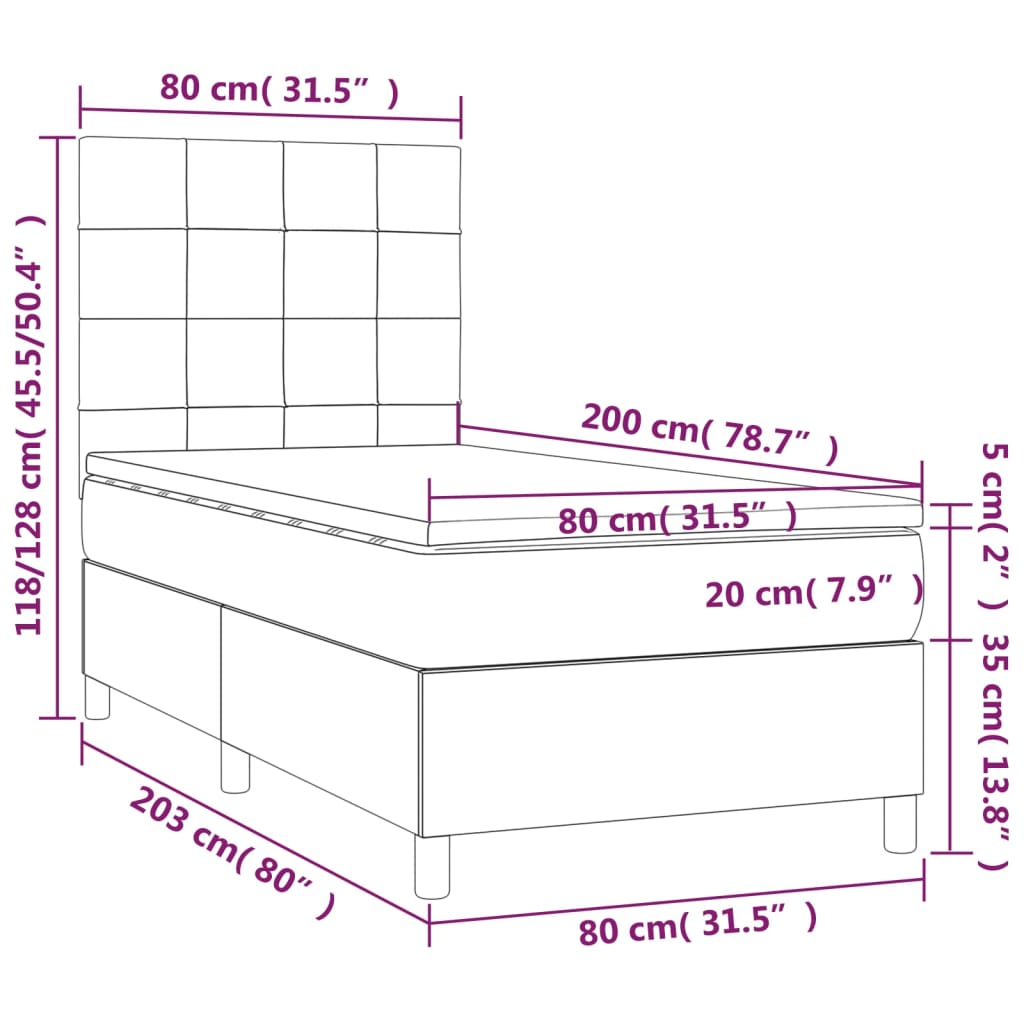 vidaXL Κρεβάτι Boxspring με Στρώμα Μπλε 80x200 εκ. Υφασμάτινο