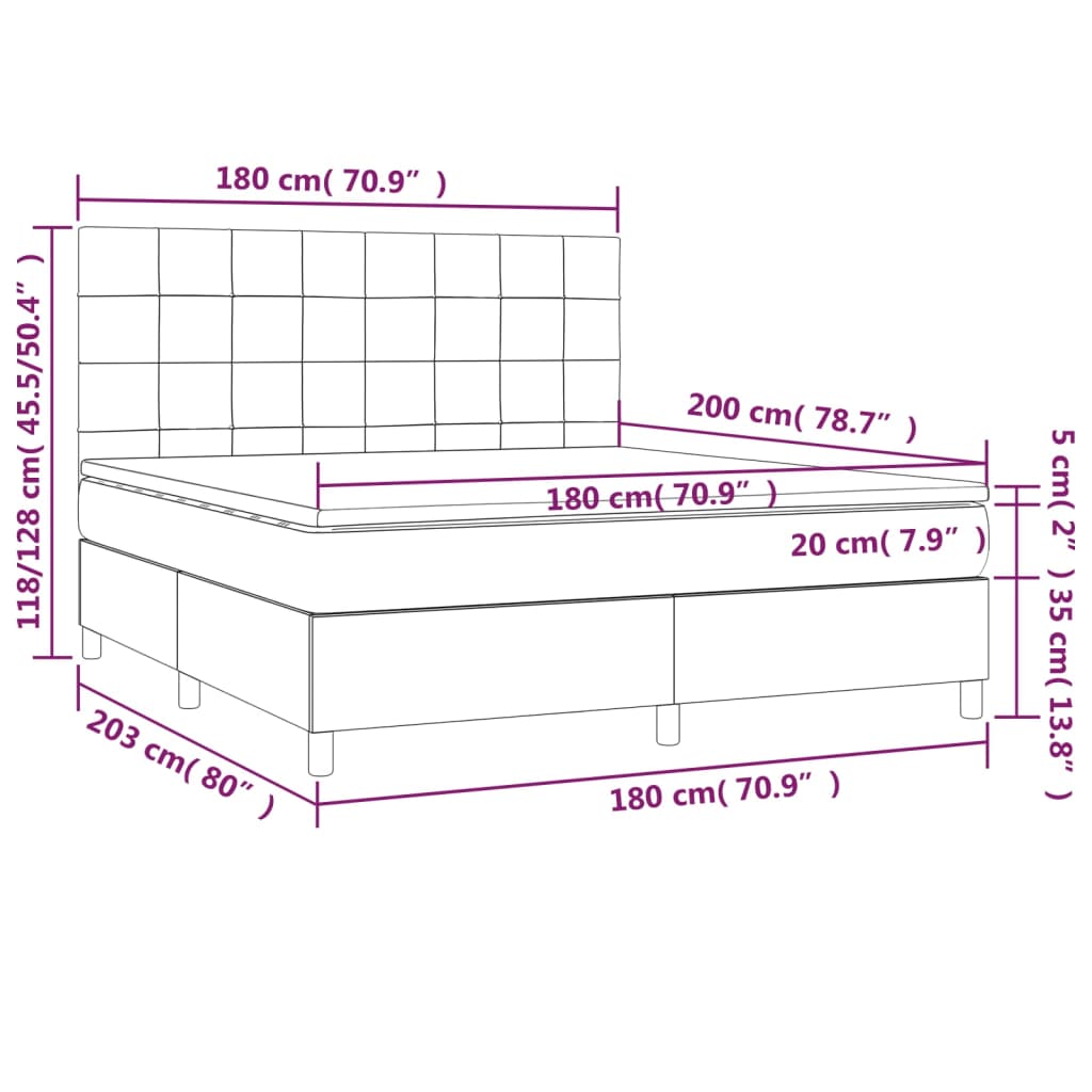 vidaXL Κρεβάτι Boxspring με Στρώμα Σκούρο Γκρι 180x200 εκ Υφασμάτιν