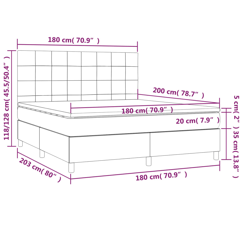 vidaXL Κρεβάτι Boxspring με Στρώμα Μαύρο 180x200 εκ. Υφασμάτινο