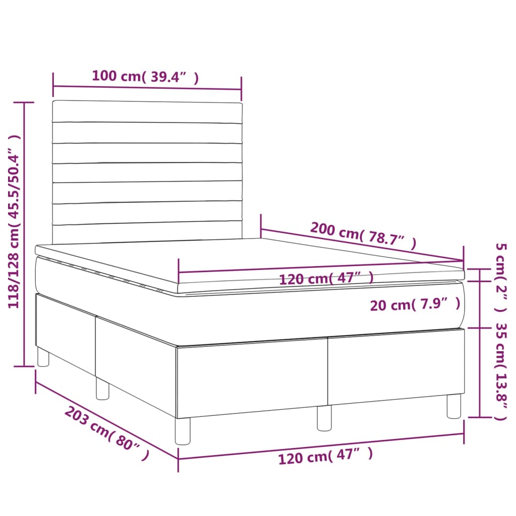 vidaXL Κρεβάτι Boxspring με Στρώμα Κρεμ 120x200 εκ. Υφασμάτινο
