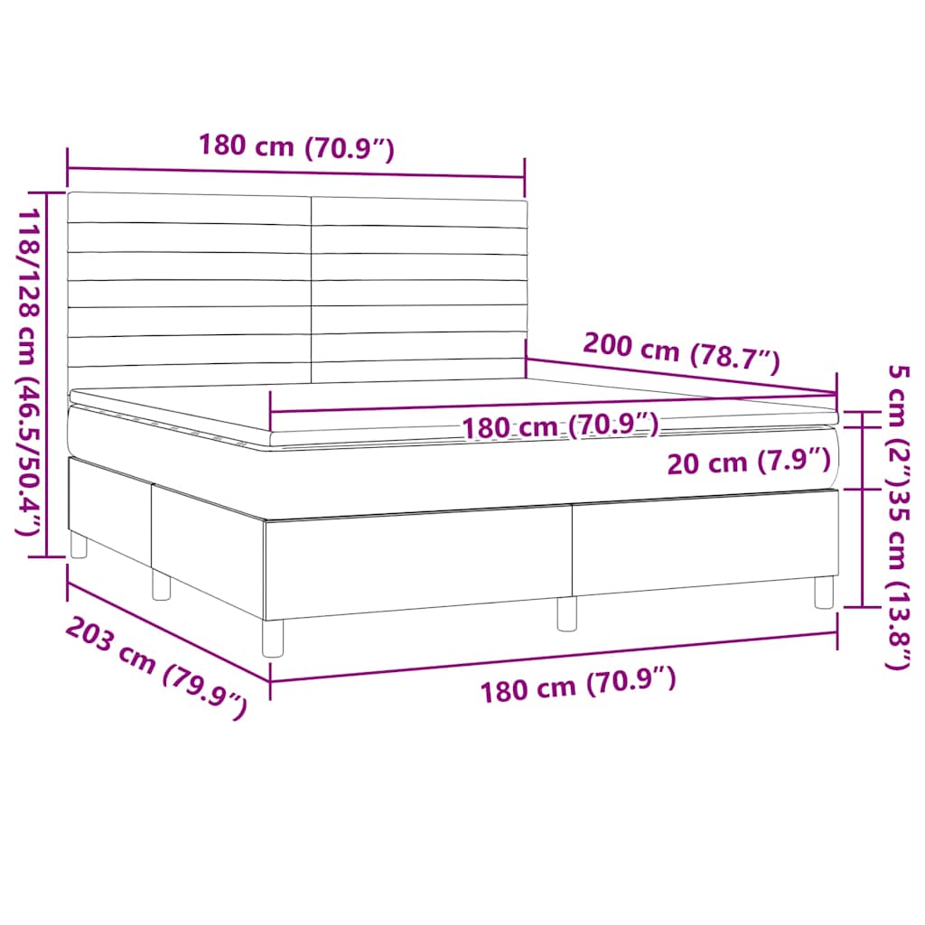 vidaXL Κρεβάτι Boxspring με Στρώμα Σκούρο Καφέ 180x200 εκ Υφασμάτινο