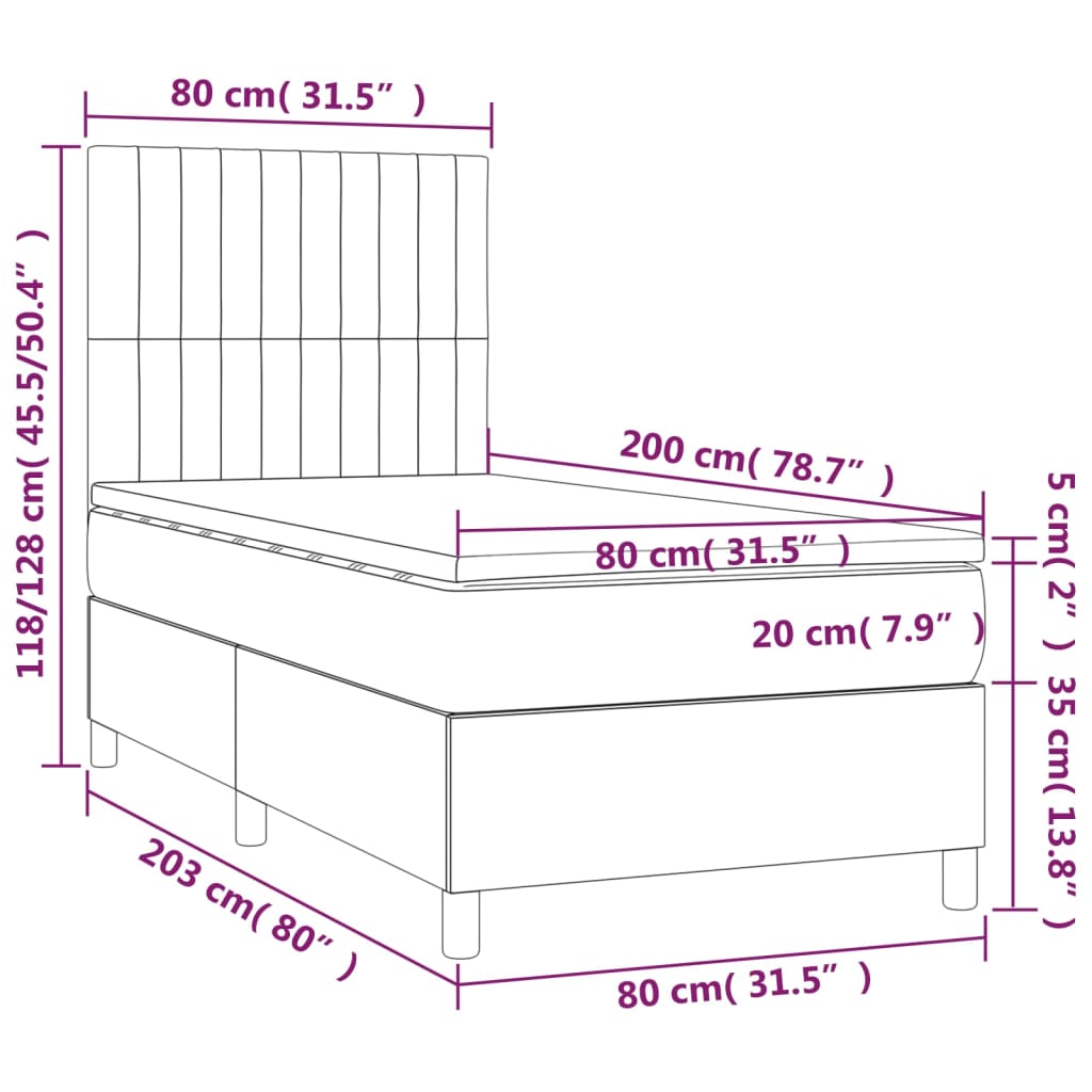 vidaXL Κρεβάτι Boxspring με Στρώμα Σκούρο Καφέ 80x200 εκ. Υφασμάτινο